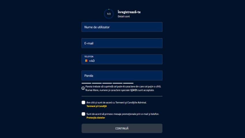 inregistrare admiralbet