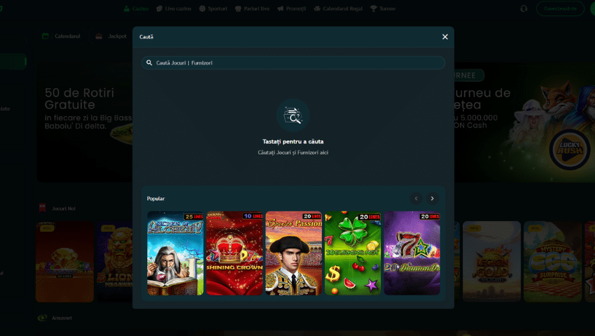fereastră căutare jocuri King Casino