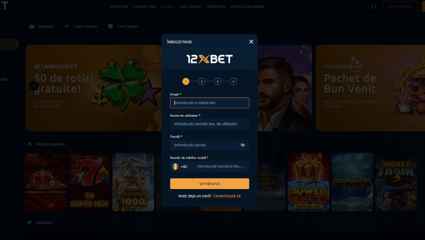Pagină de înregistrare 12xbet